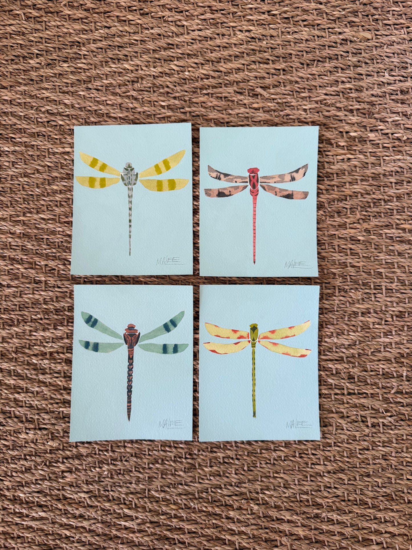 Dragonflies on blue I-IV